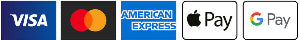 Logos of Visa, Mastercard, American Express, Apple Pay, and Google Pay on a white background